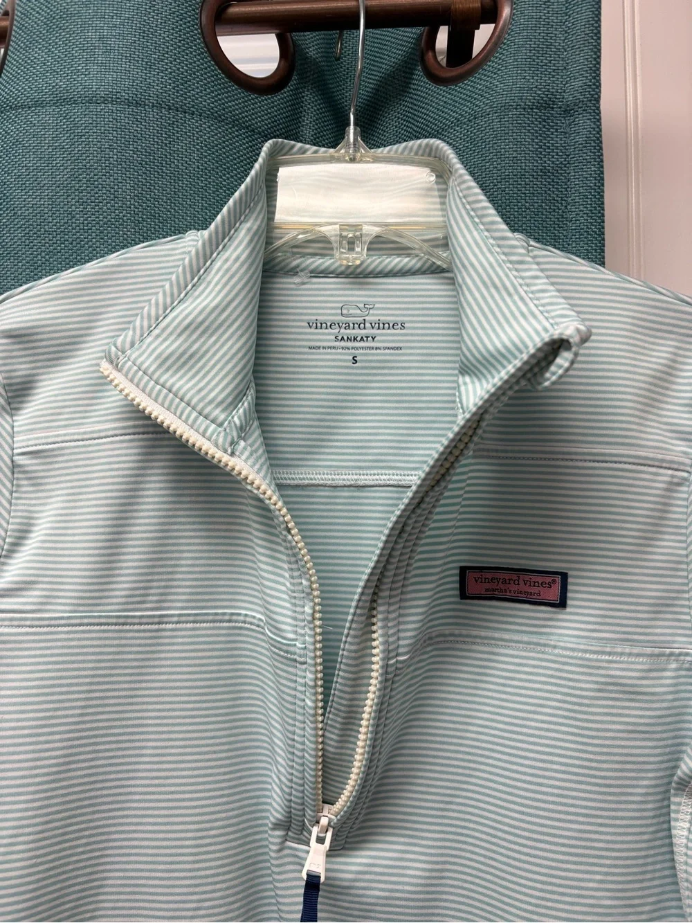 Vineyard Vines Sankaty Light Aqua Striped 1/4 Zip Pullover Size Small - Picture 4 of 6